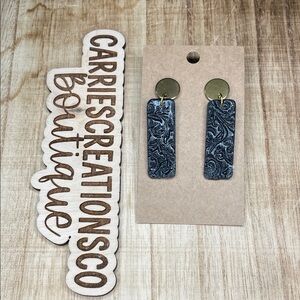 Handmade Black Marbled Rectangle Dangle Earrings